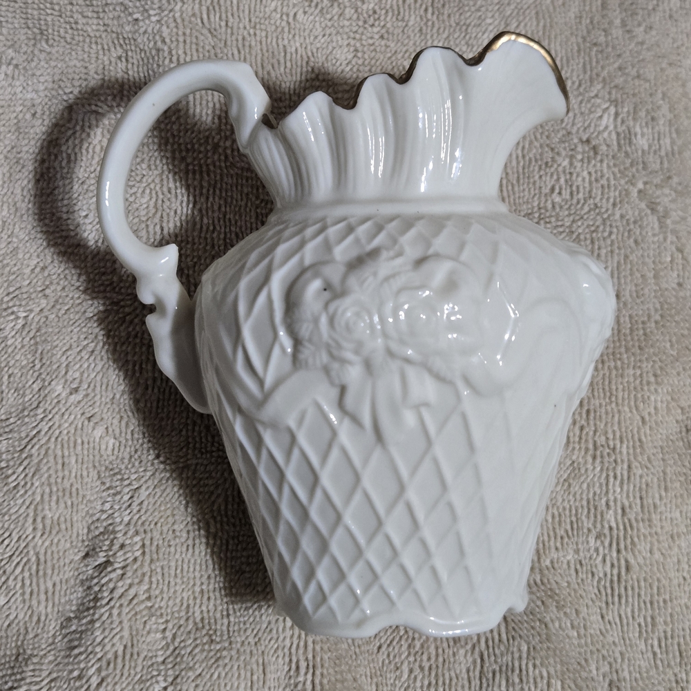 Vintage Porcelain Pitcher with 3D Pink Roses - Picture 2 of 7